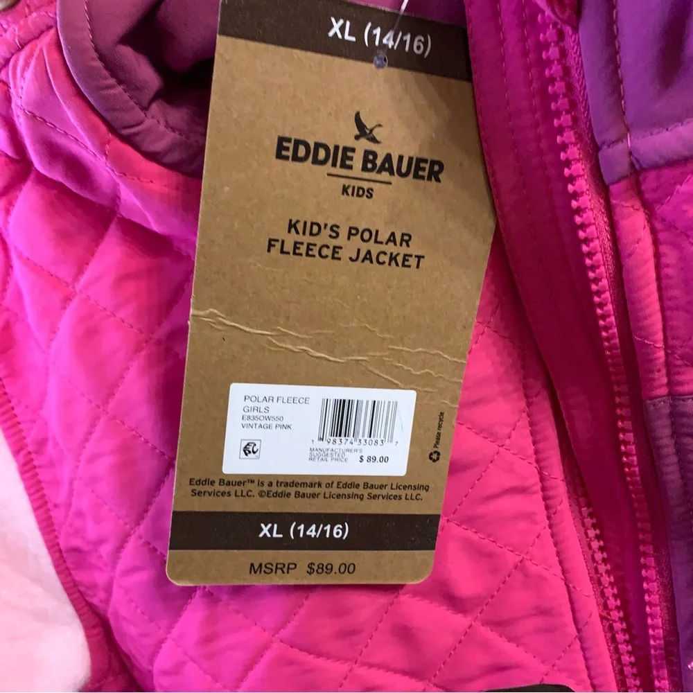 NWT Girls Eddie Bauer XL (14/16) pink polar fleece full zip jacket